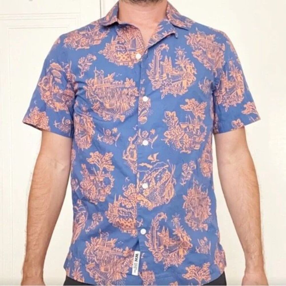 Wood Wood Cotton Print Brandon Shirt Blue Orange Size Small